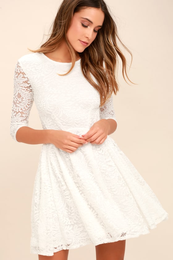 Lovely White Dress - Lace Dress - Skater Dre