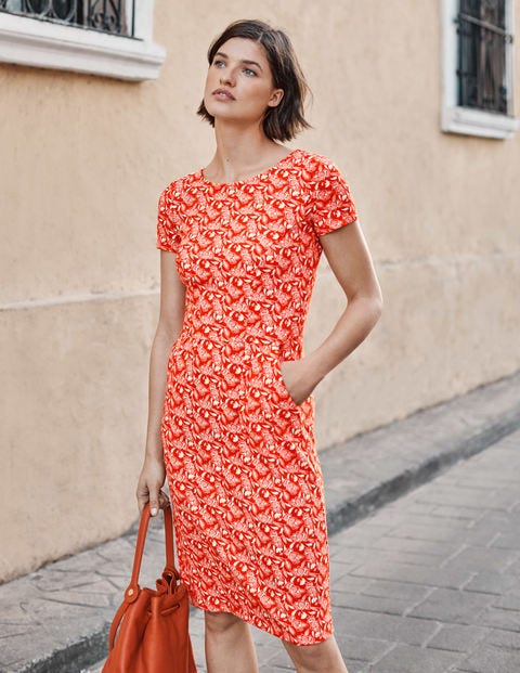 Phoebe Jersey Dress - Orange Sunset, Jungle Bloom | Boden