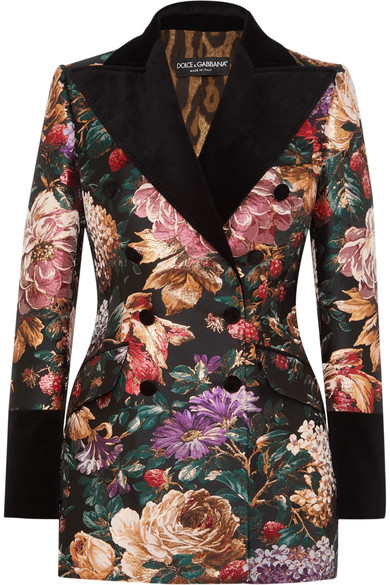 Dolce & Gabbana | Double-breasted velvet-trimmed floral-jacquard .