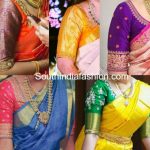 simple elbow length sleeves blouse designs for pattu silk sarees .