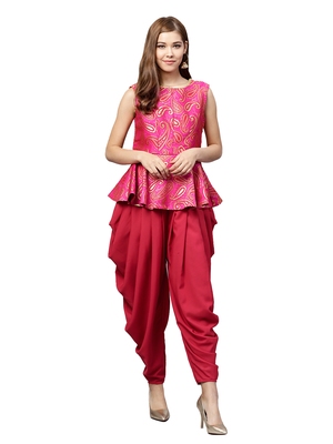 Inddus Pink Brocade Self Design Dhoti Kurta Set - Inddus - 27783