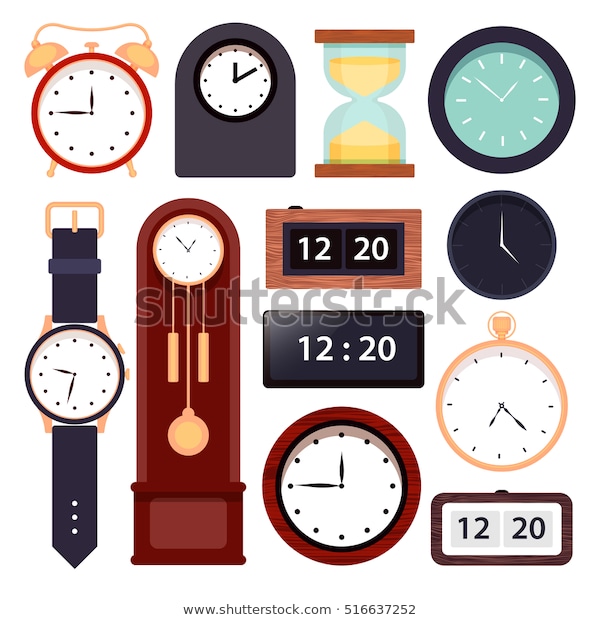 Clock Setvector Illustration Different Types Clock Stock Vector .