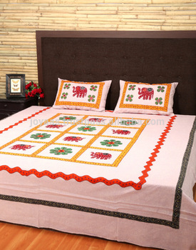 Designer Elephant Patch Work Double Bed Maroon Bed Sheet - Buy .