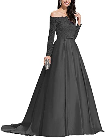 LINDO NOIVA Women's Off Shoulder Long Prom Dresses with Sleeves A .
