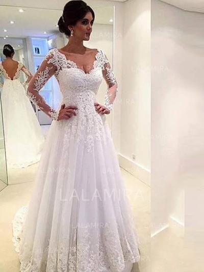 Long Sleeves Sleeves Tulle A-Line/Princess Wedding Dresses - cheap .