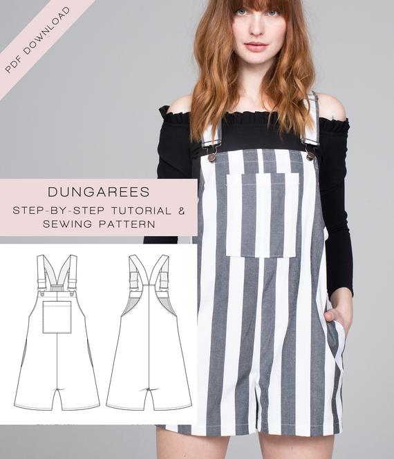 Sewing Pattern PDF Dungarees / Pinafore Dress / Bib Skirt / | Et