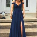 A-Line Straps Floor-Length Navy Blue Chiffon Prom Dress , for .