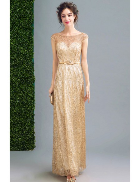 Charming Backless Gold Shining Formal Dress Sequined In Floor .
