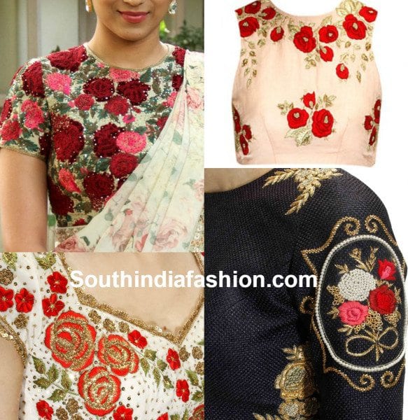 Blouse Designs with Floral Embroidery – South India Fashi