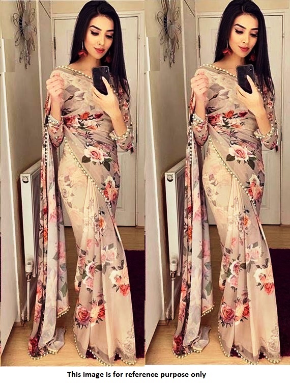 Buy Bollywood Model Georgette Dusty brown floral sareein UK, USA .