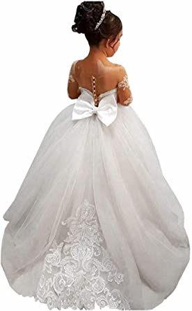 Amazon.com: GZY White Ivory Lace Long Sleeve Flower Girl Dresses .