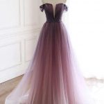 A Line Off the Shoulder Ombre Prom Dresses with Belt, Purple .