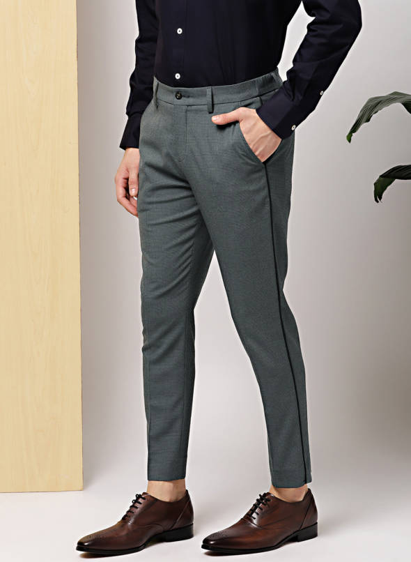 Buy INVICTUS Charcoal Grey Slim Fit Self Design Formal Trousers .