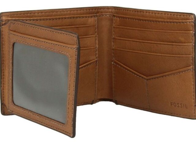 Fossil Cody Bifold Flip ID Wallet RFID Perforated Brown Leather .