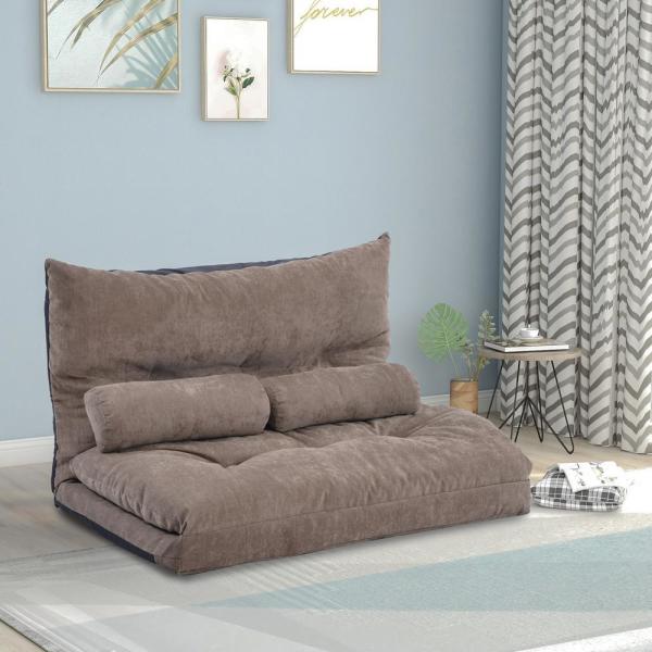 Harper & Bright Designs Light Brown Adjustable Folding Futon Sofa .