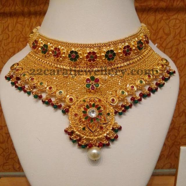Floral Work Heavy Bridal Gold Choker (With images) | Choker .