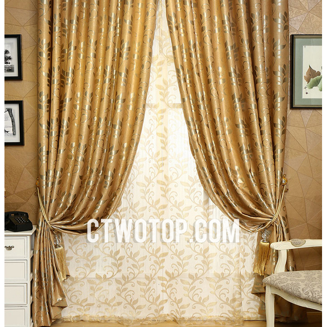 Gold And Silver Leaf Pattern Luxury Half Price Country Curtai