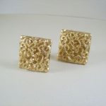 Goldmine clip-on earrings by Yndigo Designs. Square, gold earrings .