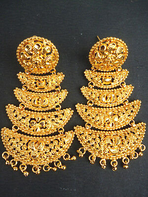 22K Gold Plated Long Designer Jhumka Earrings Indian Wedding Party .