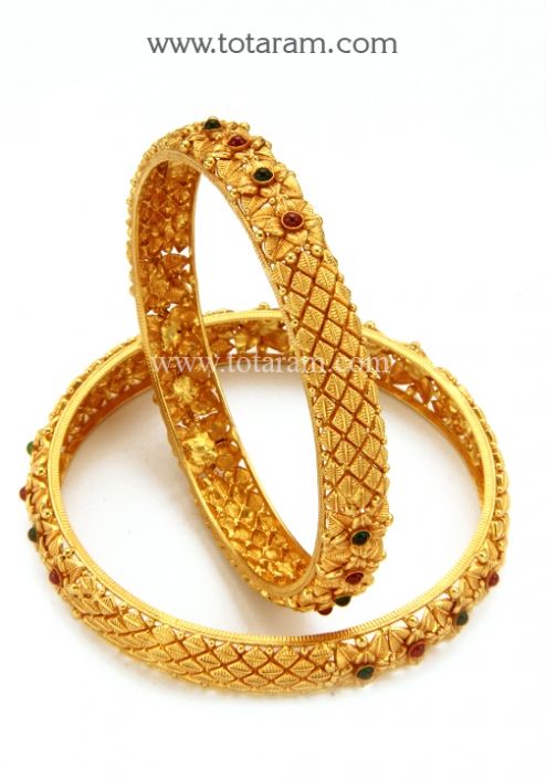 22K Gold Bangles (Temple Jewellery) - Set of 2 (1 Pair): Totaram .