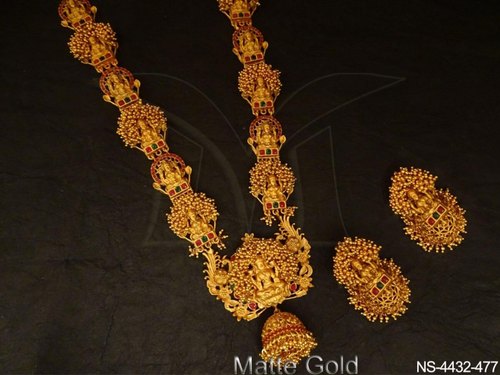 Manek Ratna Clustered Laxmi Ji Temple Jewellery Necklace .