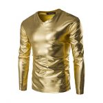 New Trend Metallic Golden T Shirt Men 2018 Night Club Fashion Mens .