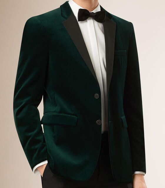 Mens Velvet Blazers suits Custom Made Slim Fit Dark Green Velvet .