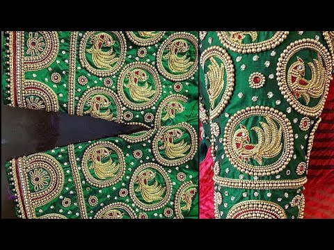 Green color Maggam work blouse designs || Bridal work blouse .