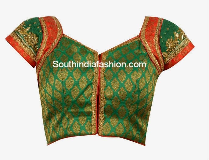 Green and Red Readymade Brocade Blouse – South India Fashi