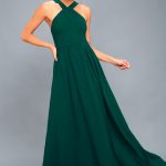 Beautiful Forest Green Dress - Maxi Dress - Halter Dre