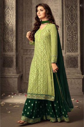 Faux Georgette Palazzo Suit In Light Green Colour | Party wear .