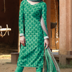 Green Floral Cotton Silk Unstitched Designer Salwar Kameez .