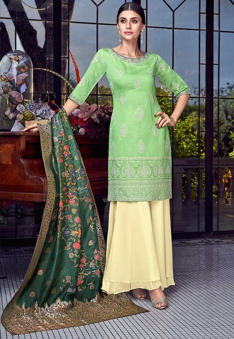 embroidered art silk pakistani suit in light green#Salwar #Kameez .