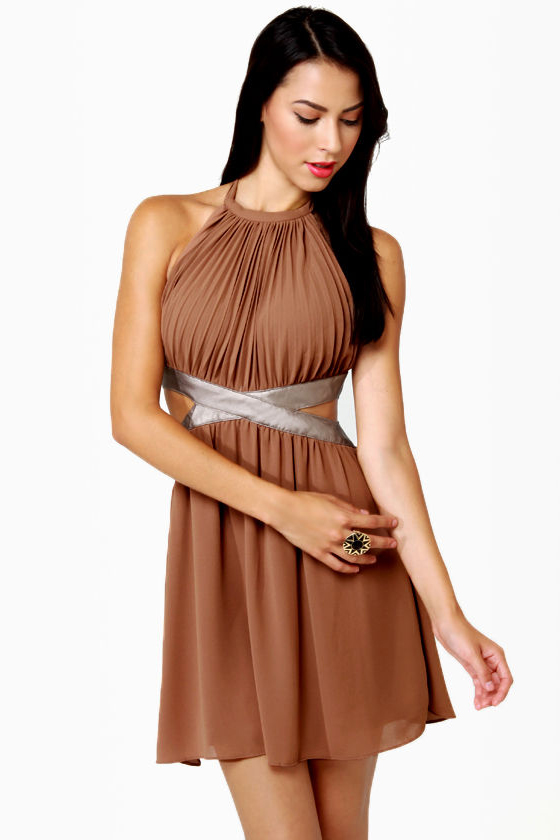 Sexy Halter Dress - Brown Dress - Backless Dress - $66.