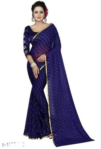6 m (with blouse piece) Wedding Ladies Blue Handloom Sarees, Rs .