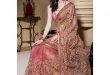 Exclusive latest designer Party Wear Net Bridal Work Saree Peach .