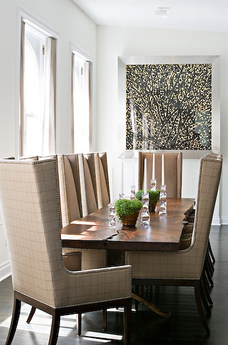 High back dining chairs + table means a cozy comfortable dining .