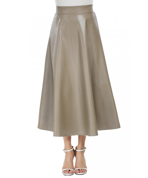 Women High Waisted Skirts Full Long Pleated A Line Faux Leather .