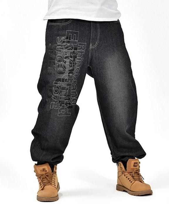 Men's Black Baggy Jeans Hip Hop Designer Brand Skateboard Pants .