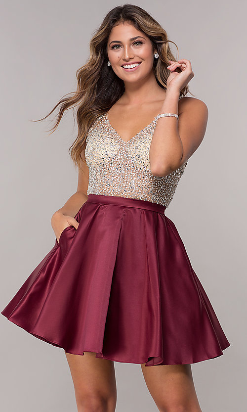 Sequin and Bead Embellished Homecoming Dress- PromGi