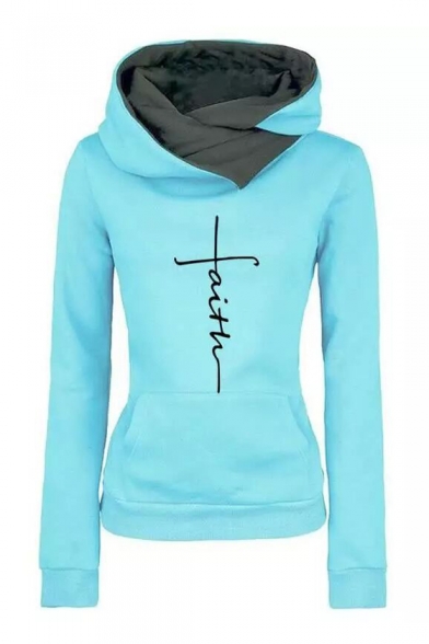 New Fashion Letter FAITH Pattern Long Sleeve Slim Fitted Hoodie .
