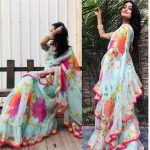 Saree Indian Bollywood Designer Saree Georgette Satin Ruffle Net .