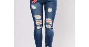 FreshLook - Flower Embroidered Ripped Jeans for Women Sexy Casual .