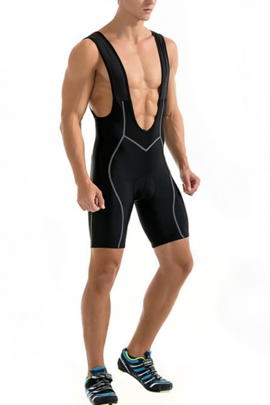Men's Popular Simple Plain Cycling Trousers Black Fitness Jumpsuit .
