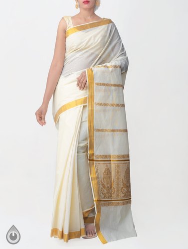 Corporate Wear Off White Pure Kerala Kasavu Cotton Saree, Rs 1169 .