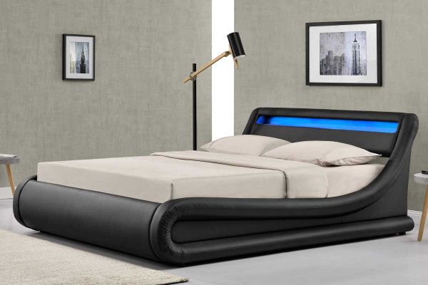 Madrid Black LED Lights Lift Up Ottoman Storage Designer Bed .