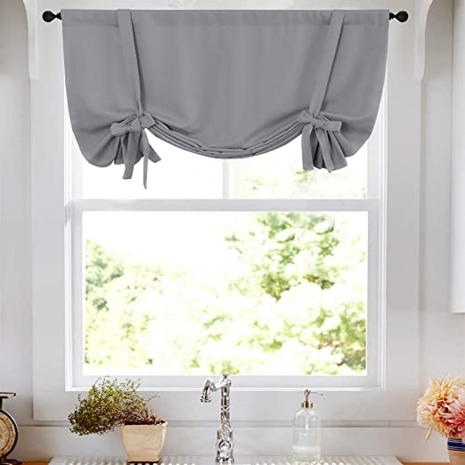 Amazon.com: Tie Up Tier Curtain Grey Kitchen Curtains Room .
