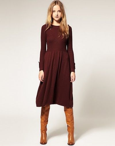 knee length dresses with tall boots (With images) | Outfit .