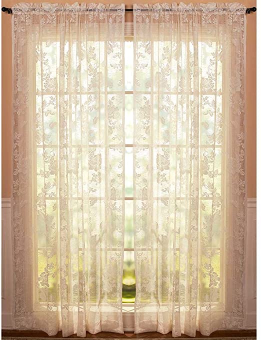 Amazon.com: Abbey Rose Floral Lace Curtain (Ivory, 50"W x 84"L .