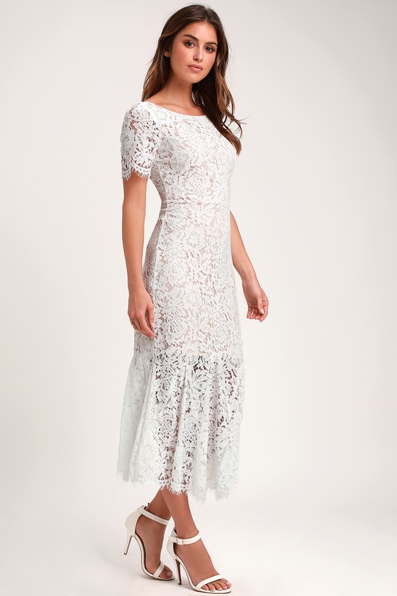 Stunning White Dress - White Lace Dress - Lace Midi Dre